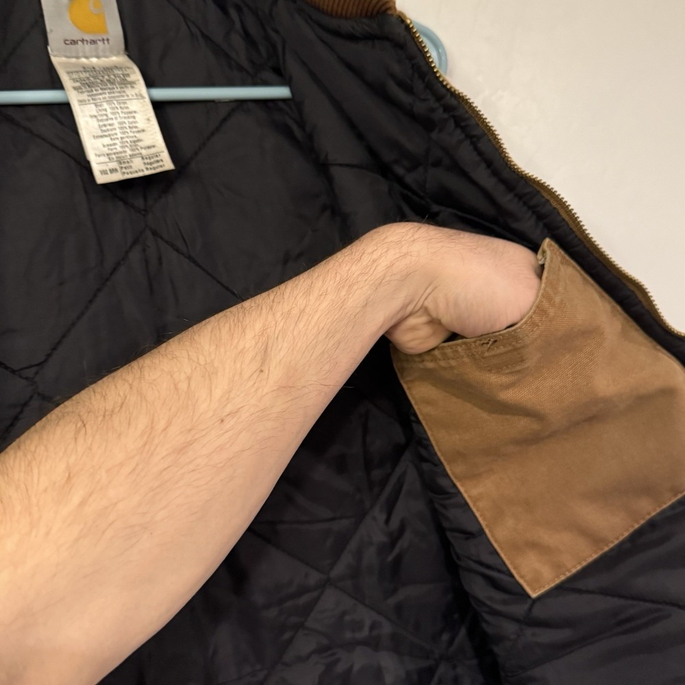 Vintage Carhartt V02 BRN Sandstone Arctic Quilt Lined Duck Vest Mens Small Brown - Picture 5 of 7